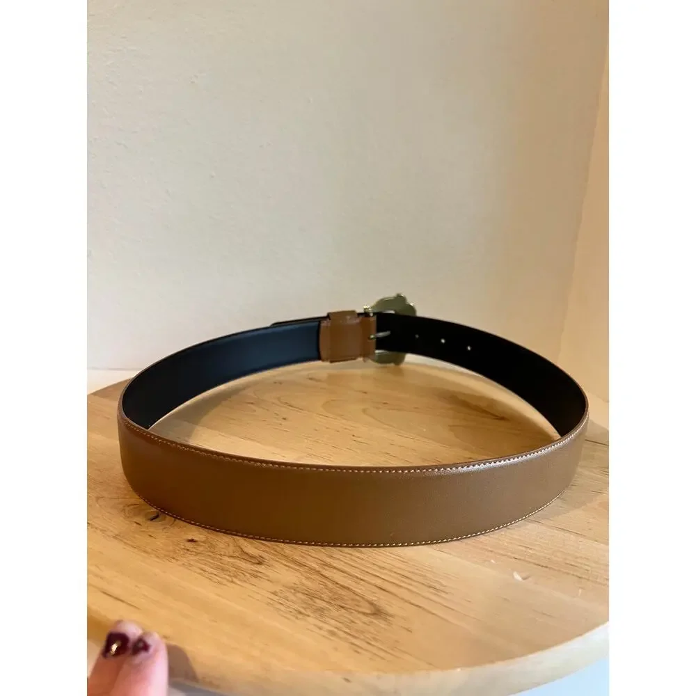 Vintage Liz Claiborne Tan Full Grain Semi Aniline Leather Gold Belt Size Large